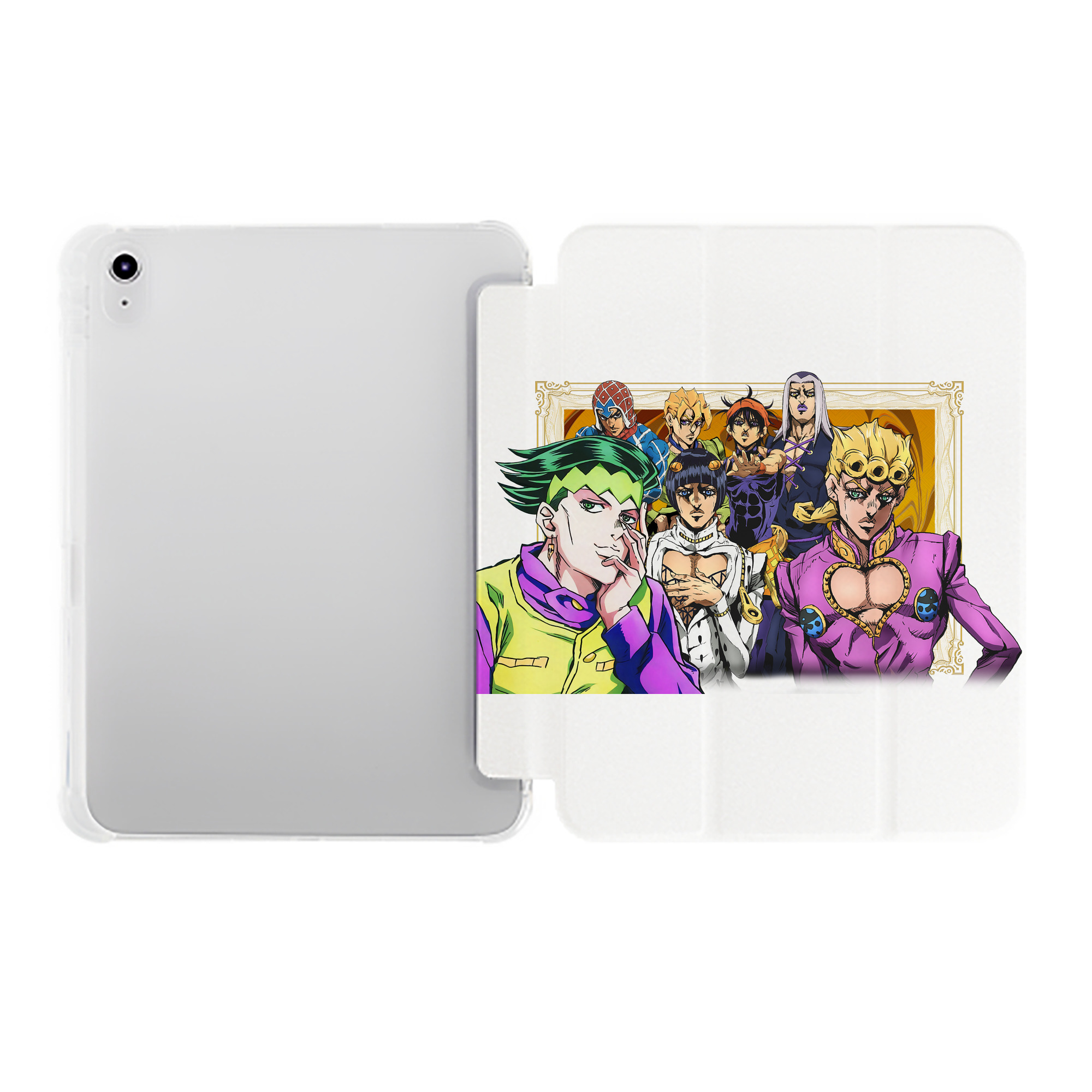 （画像用） ジョジョの奇妙な冒険 ジョルノ?ジョバァーナ JoJo's Bizarre Adventure Giorno Giovanna IPad ケース ペン収納付き 三つ折りスタンド PUレザー×シリコン 対応機種9.5/10.5/10.9インチ